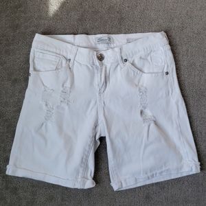 Seven7 white Bermuda distressed jean shorts
